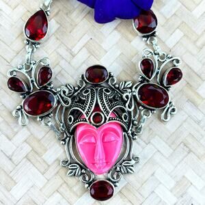 925 Sterling Goddess Deity Pink Resin Garnet Bracelet